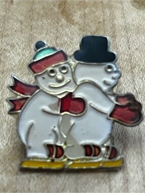 Vintage Snowman Ice Skating Gold Tone Lapel Pin Hat Lanyard Pins Tie Tack